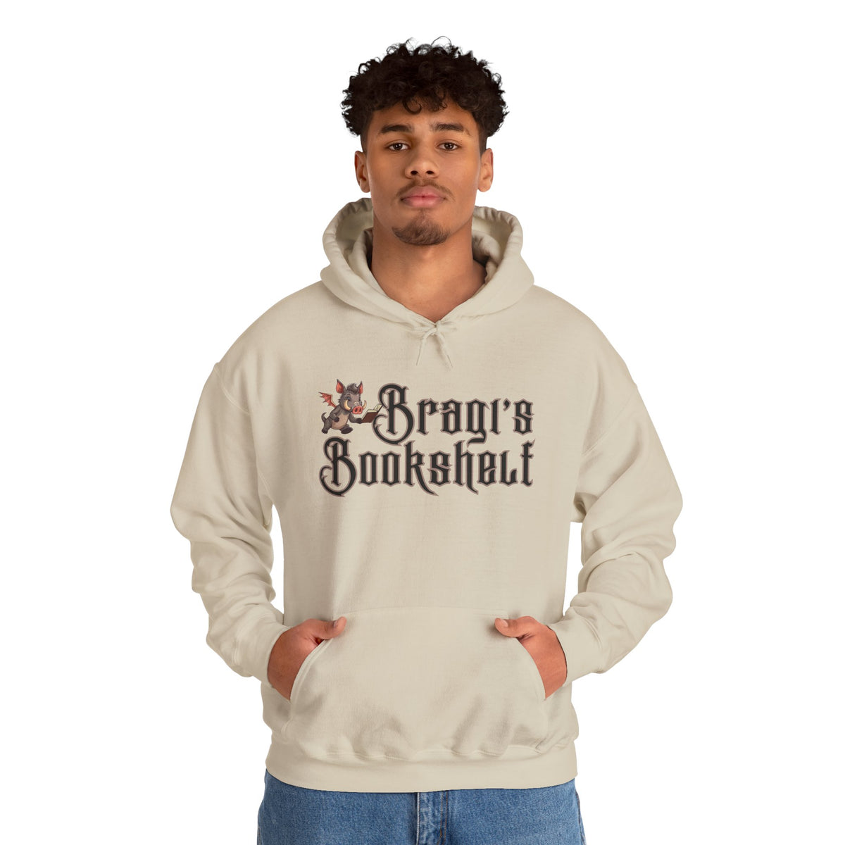 Fantasy Bookstore Hoodie — 'Bragi's Bookshelf' Logo