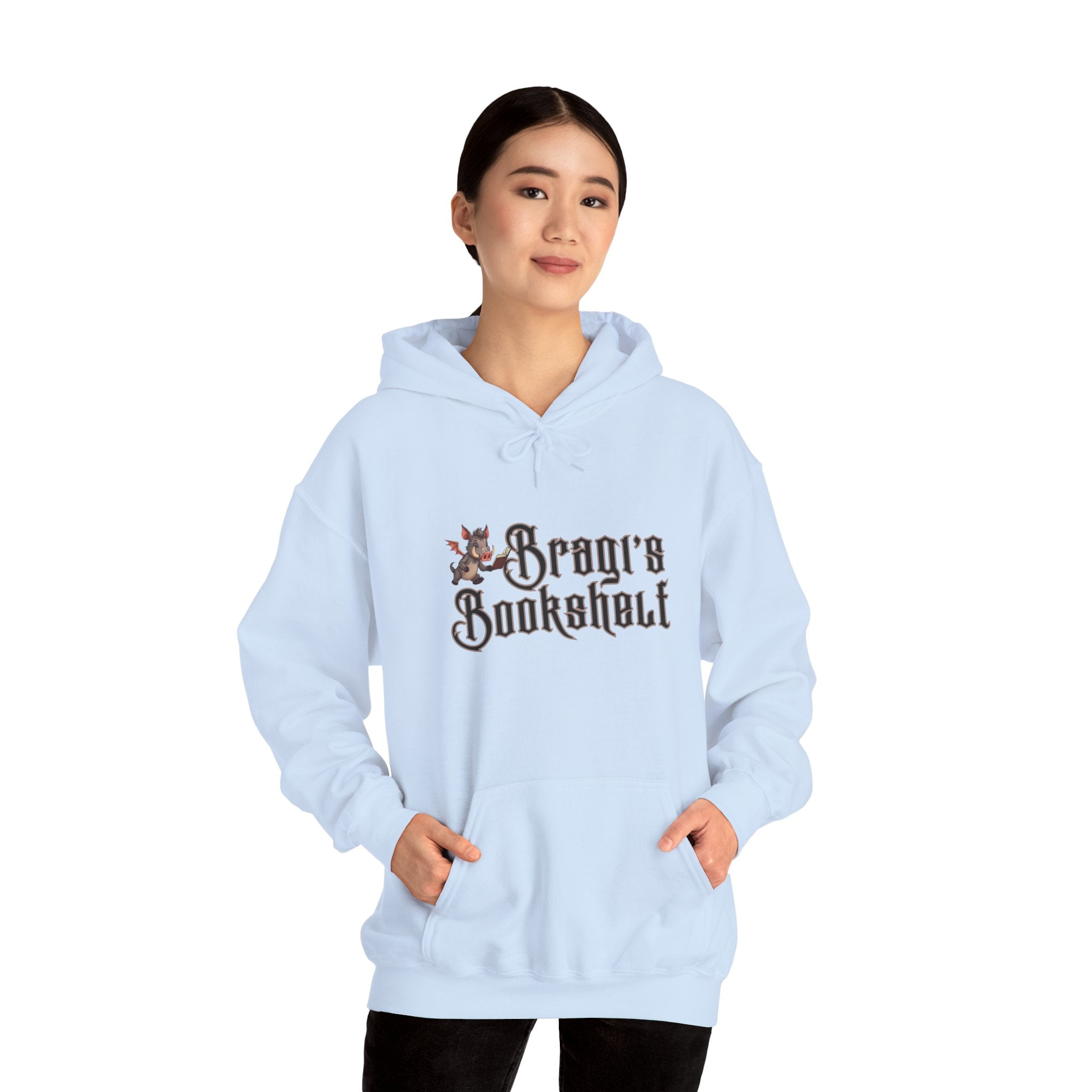 Fantasy Bookstore Hoodie — 'Bragi's Bookshelf' Logo