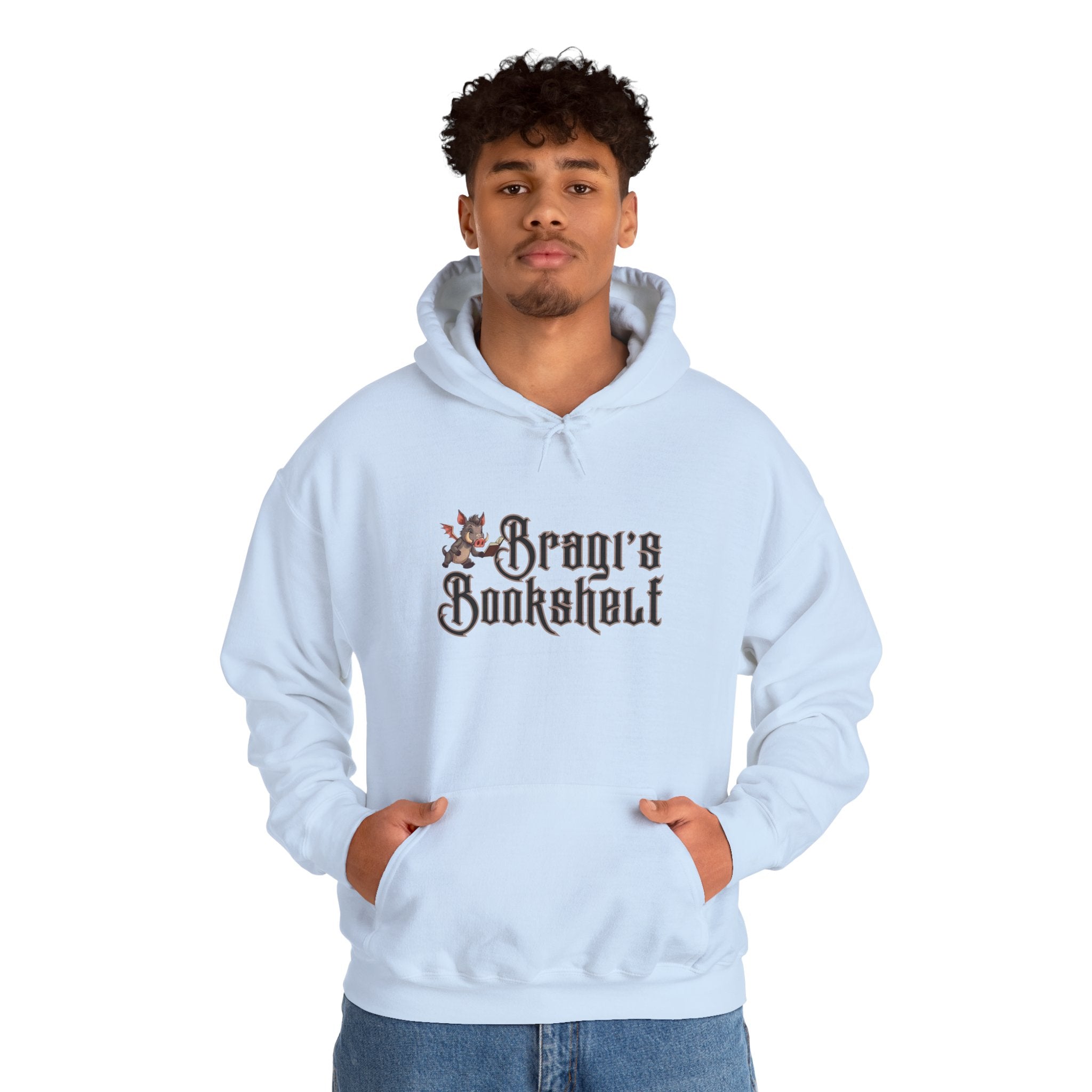 Fantasy Bookstore Hoodie — 'Bragi's Bookshelf' Logo
