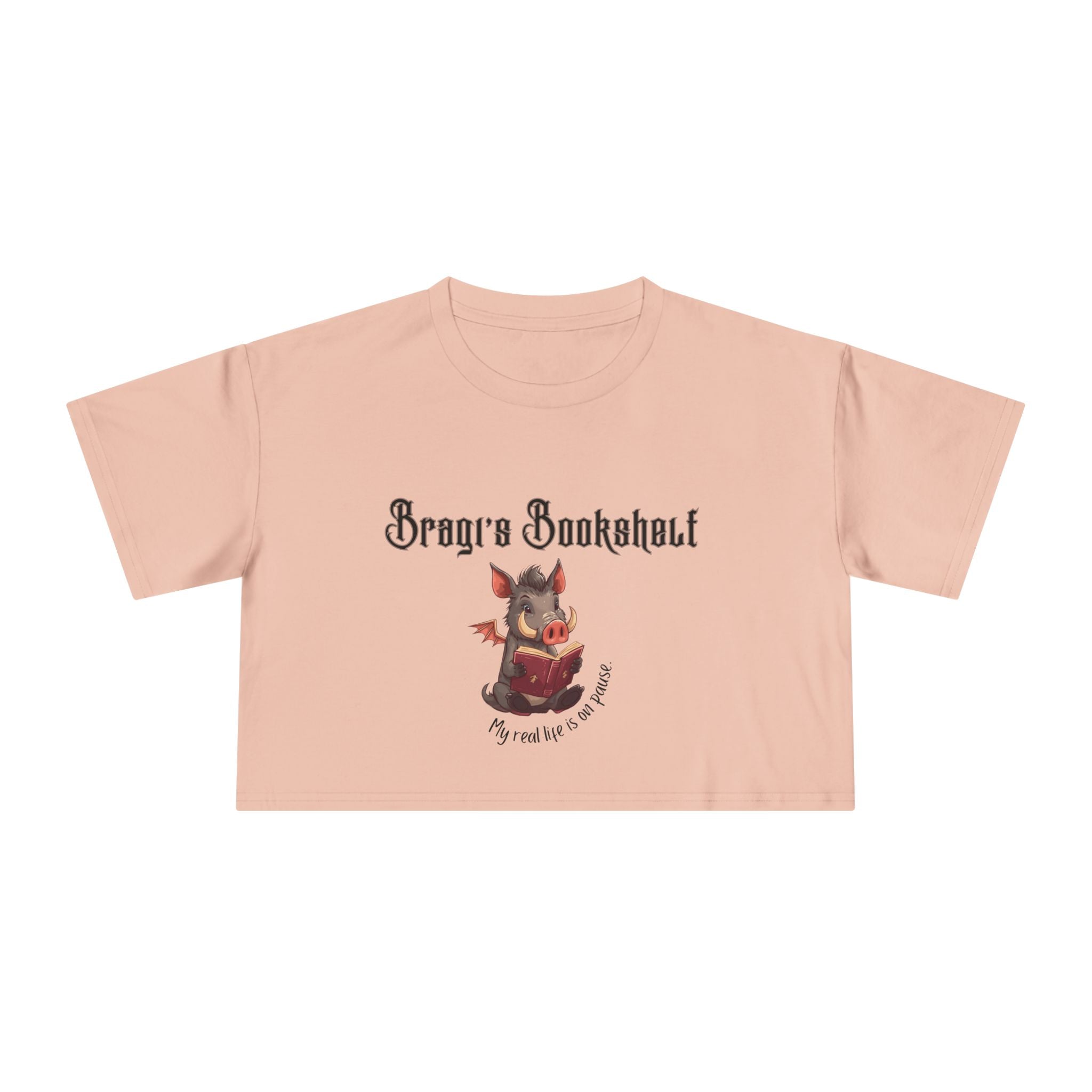Bookish Crop Tee — “My real life is on pause” Cute Cheeky Relaxed Crop Shirt