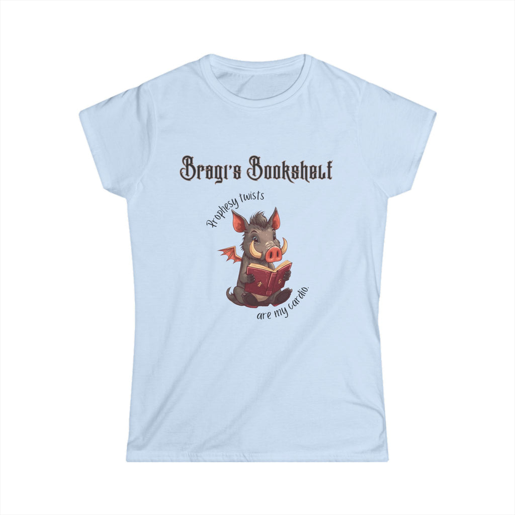 Women's Softstyle Tee — "Prophesy twists are my cardio" cheeky bookstore tee