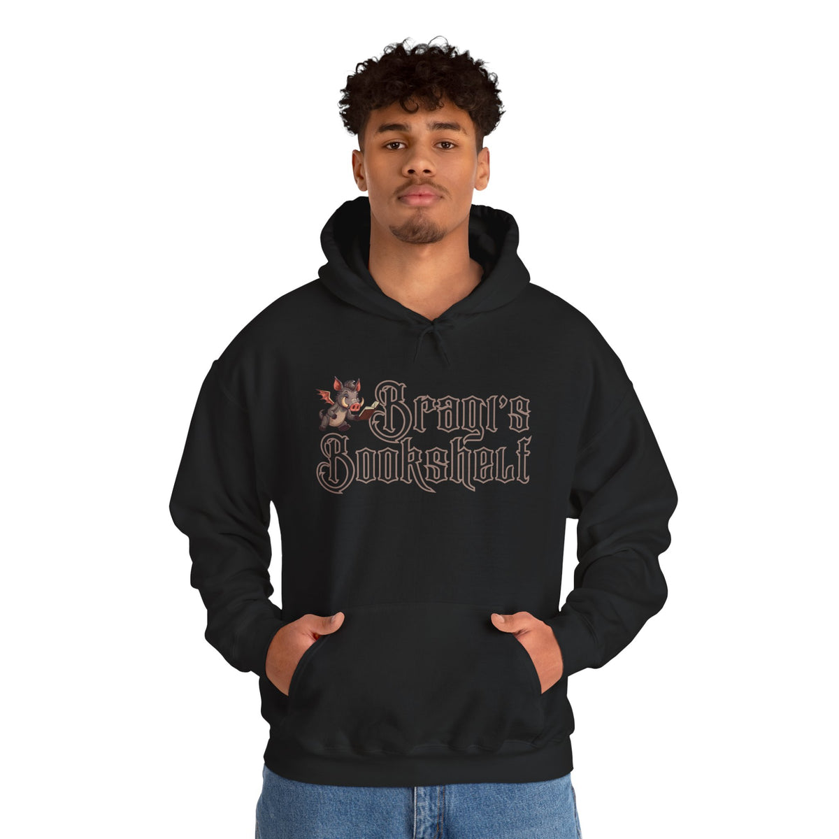 Fantasy Bookstore Hoodie — 'Bragi's Bookshelf' Logo