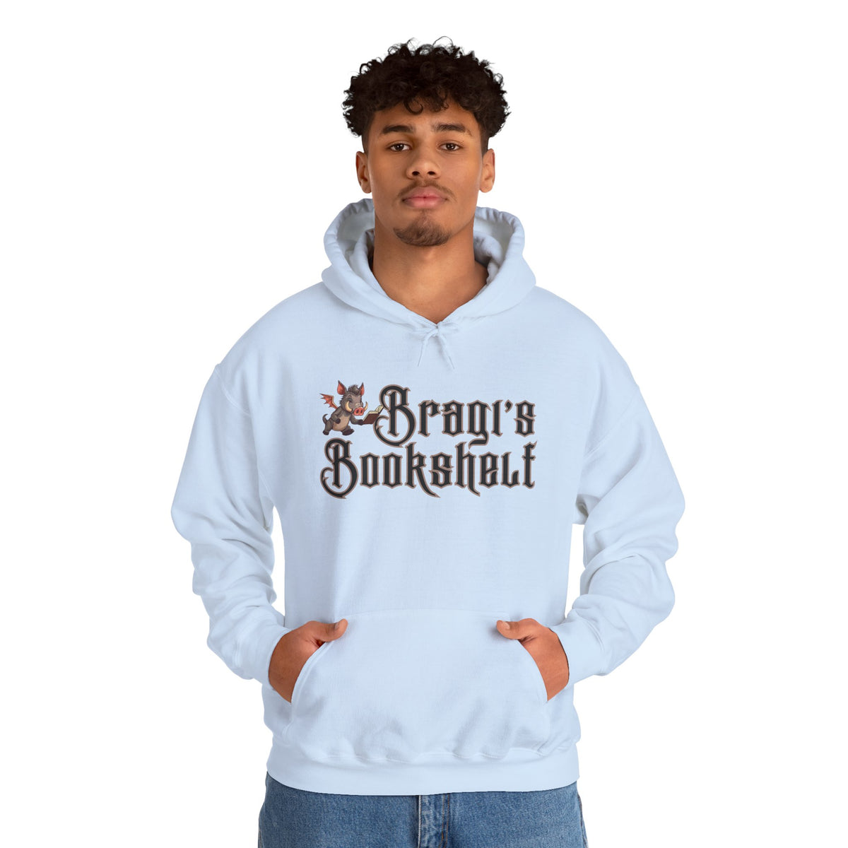 Fantasy Bookstore Hoodie — 'Bragi's Bookshelf' Logo