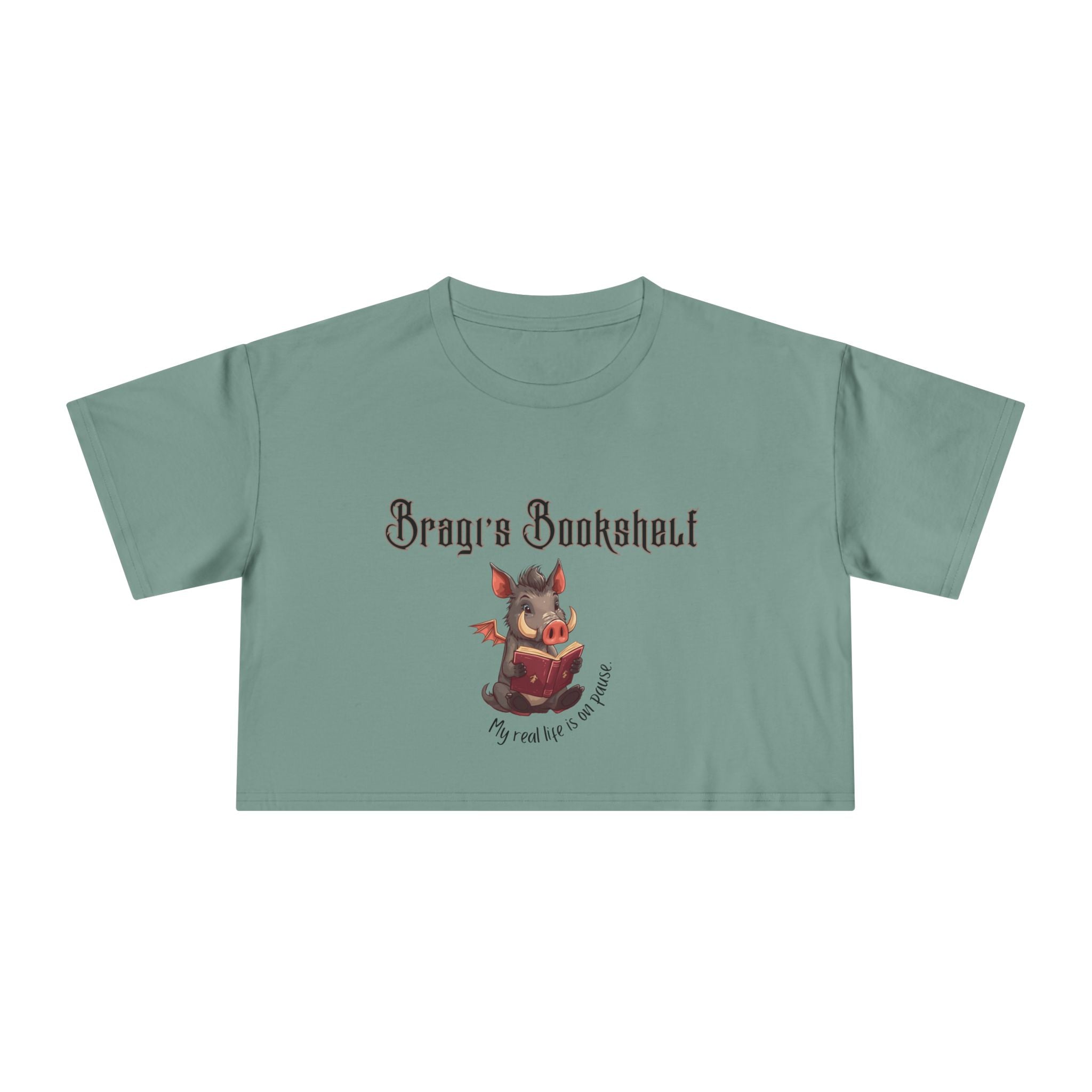 Bookish Crop Tee — “My real life is on pause” Cute Cheeky Relaxed Crop Shirt