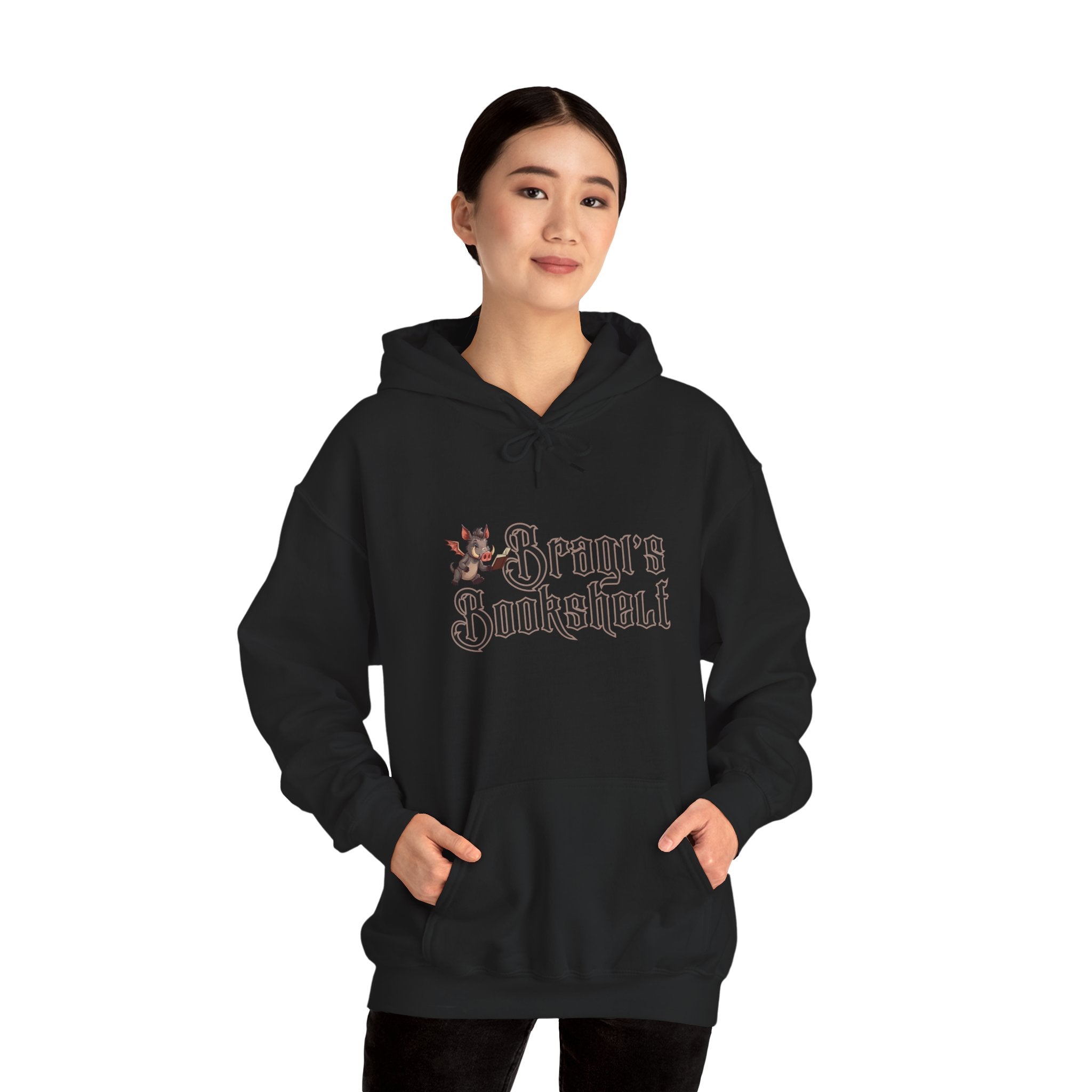 Fantasy Bookstore Hoodie — 'Bragi's Bookshelf' Logo