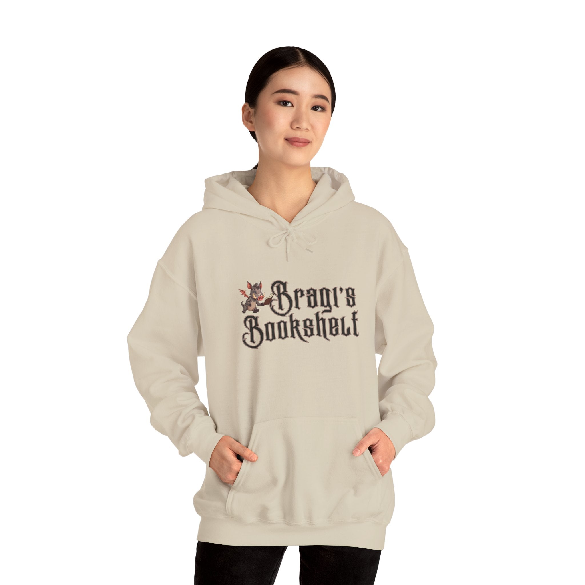 Fantasy Bookstore Hoodie — 'Bragi's Bookshelf' Logo