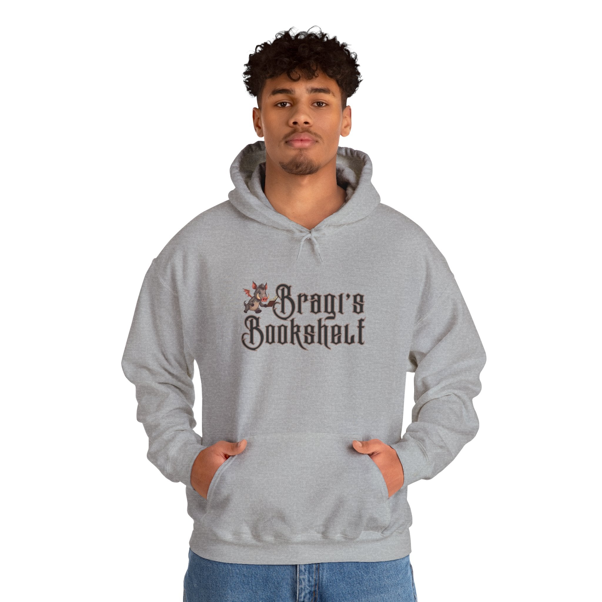 Fantasy Bookstore Hoodie — 'Bragi's Bookshelf' Logo