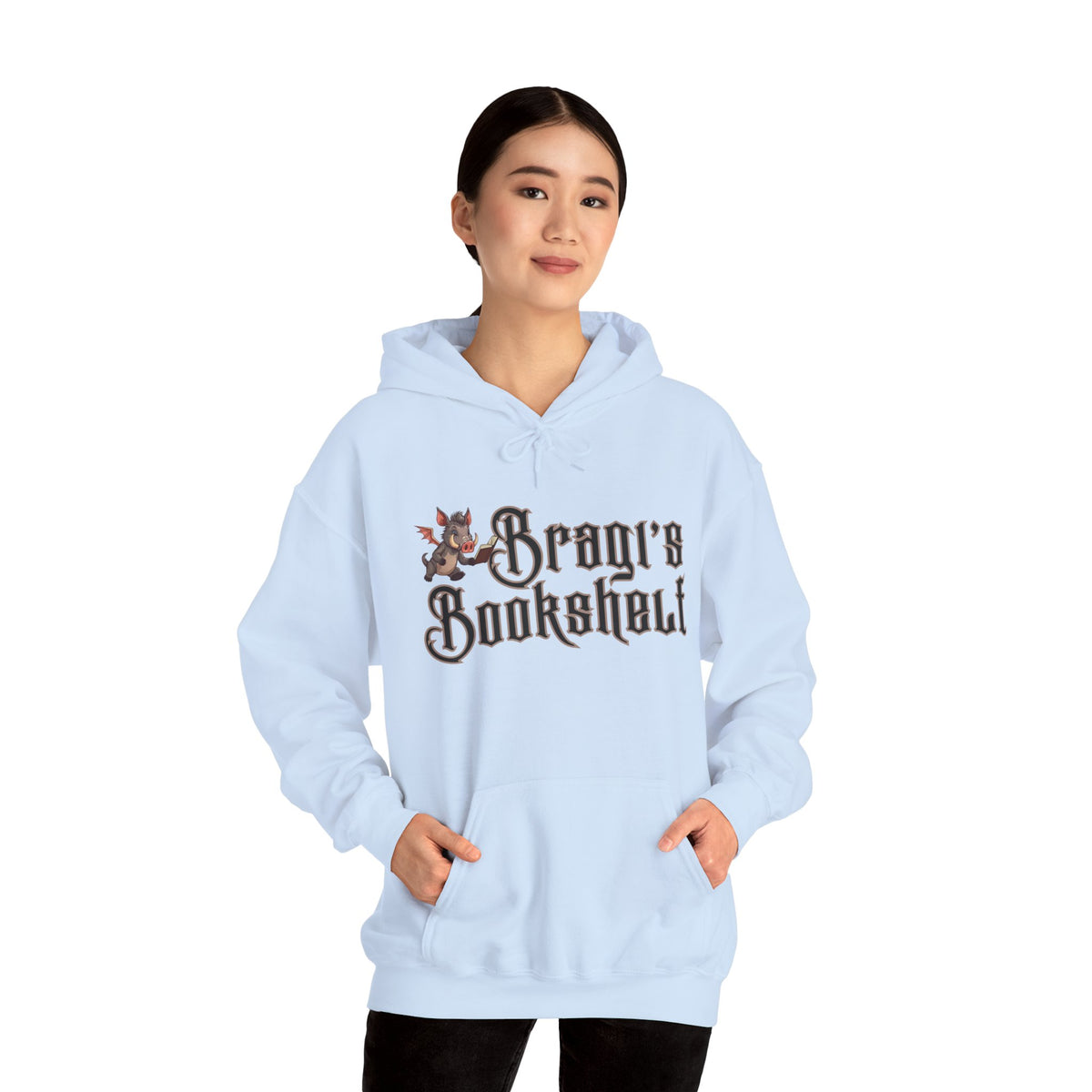 Fantasy Bookstore Hoodie — 'Bragi's Bookshelf' Logo