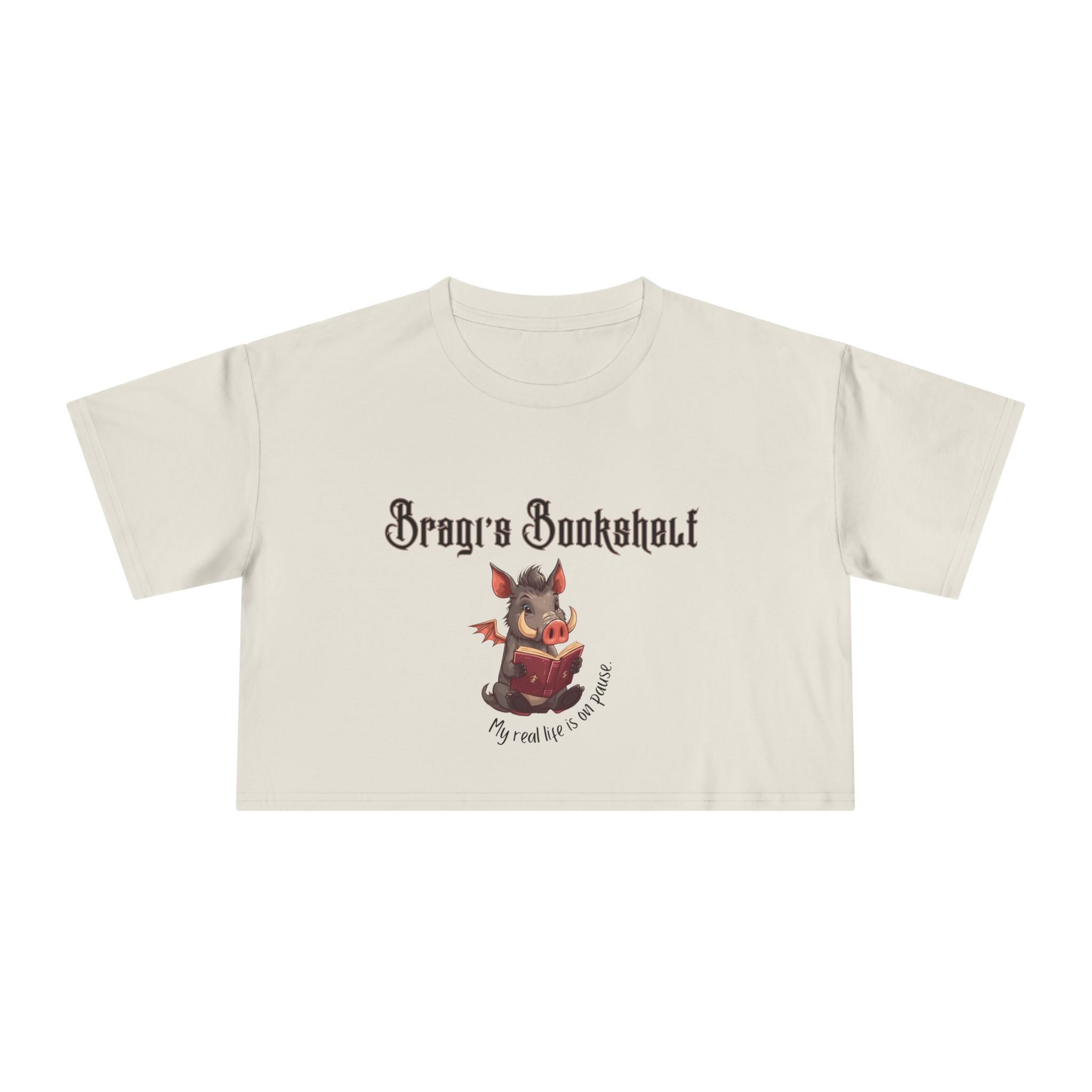 Bookish Crop Tee — “My real life is on pause” Cute Cheeky Relaxed Crop Shirt